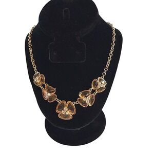 Bastian Brothers Peach Floral Bib Statement Necklace Gold Tone Crystal Accent
